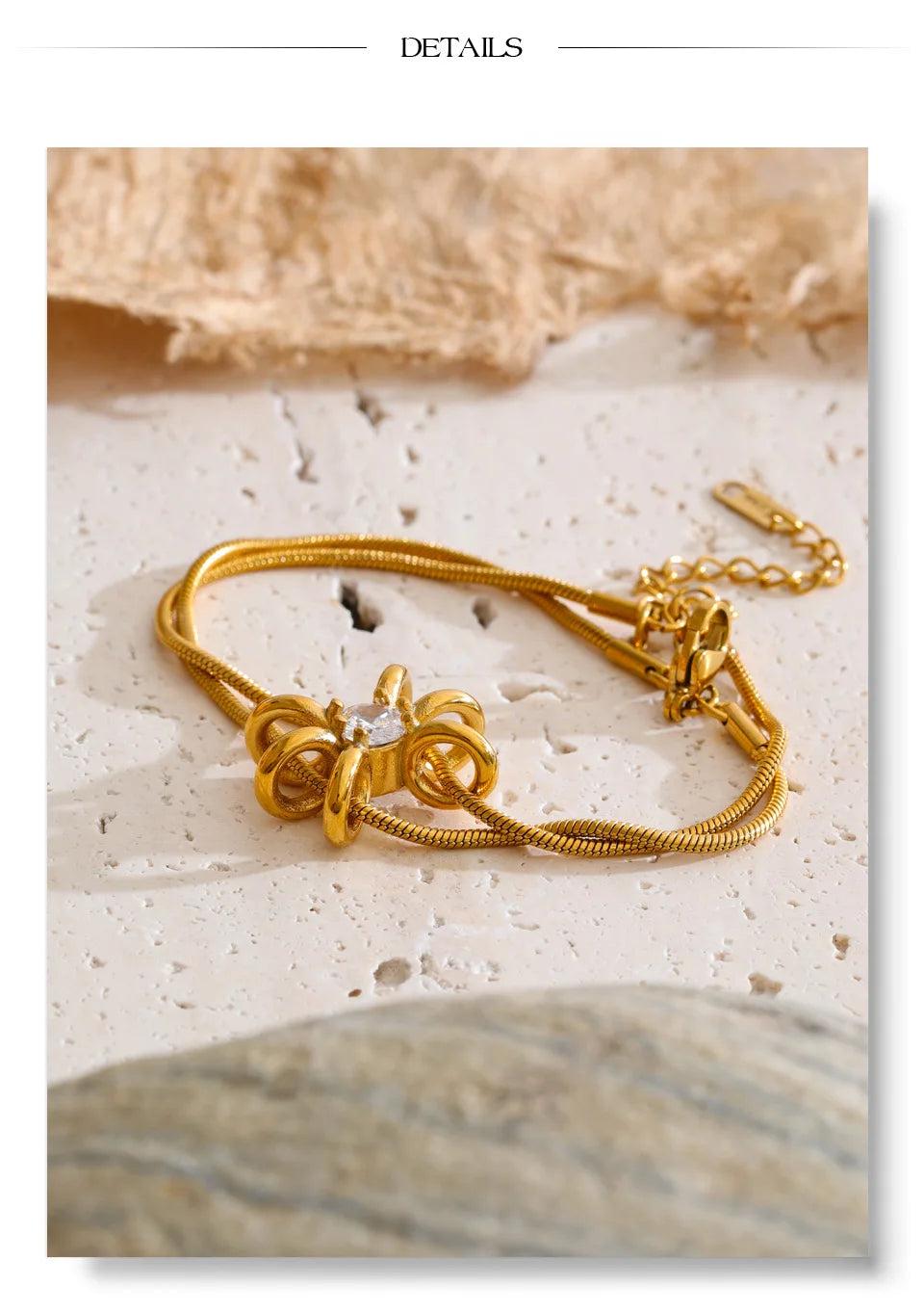 Cubic Zirconia Flower Geometric Bracelet — Gold-Plated Stainless Steel with Cubic Zirconia · PS1406