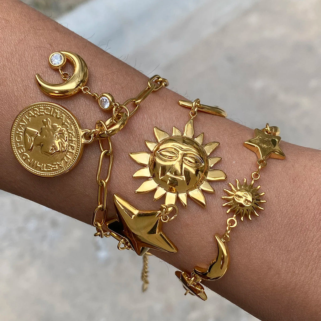 Sun Moon Ocean Charm Bracelet — Stainless Steel · PS022