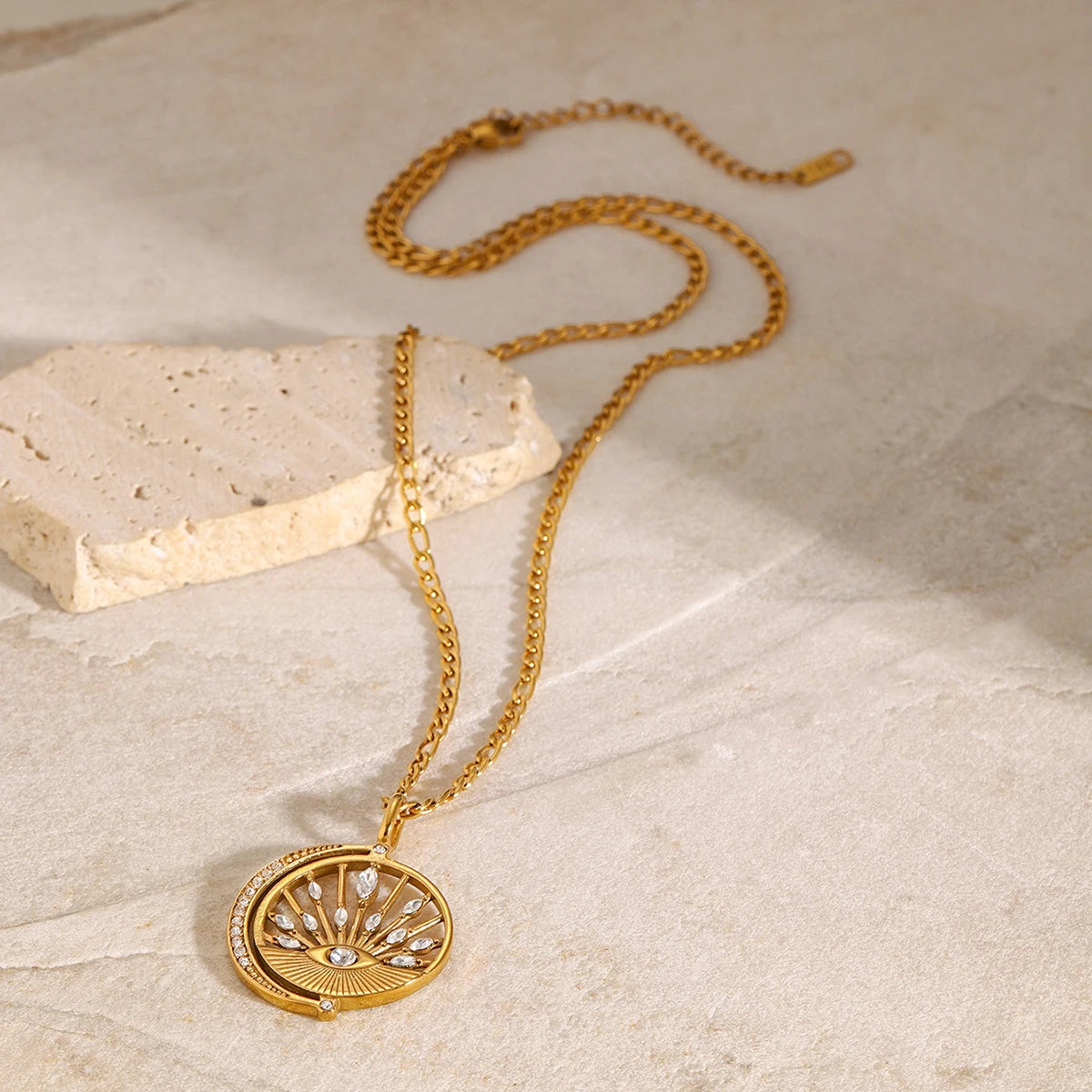 Hollow Eye CZ Pendant Necklace — Stainless Steel · PS318