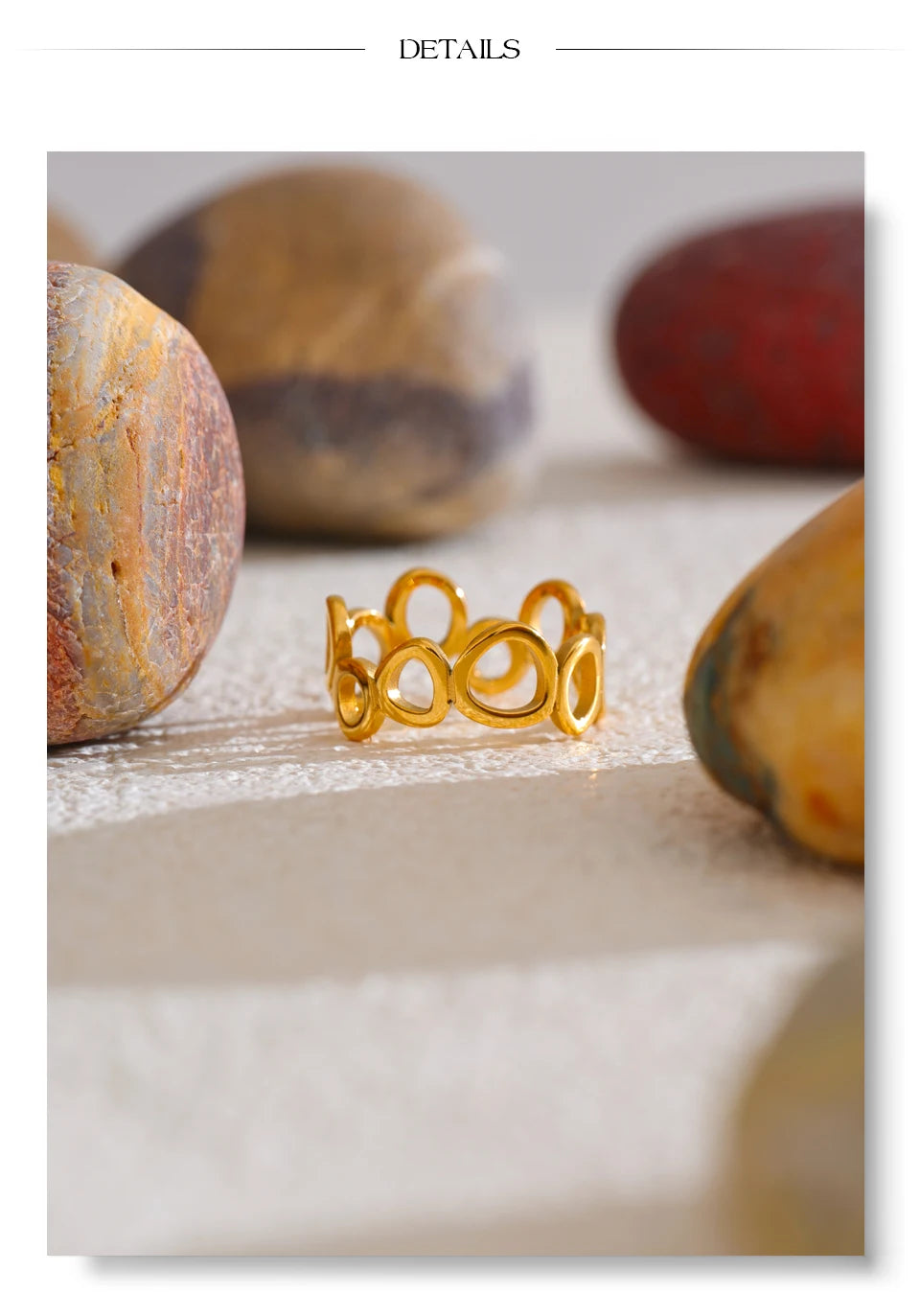 Geometric ring in 18K gold-plated stainless steel.