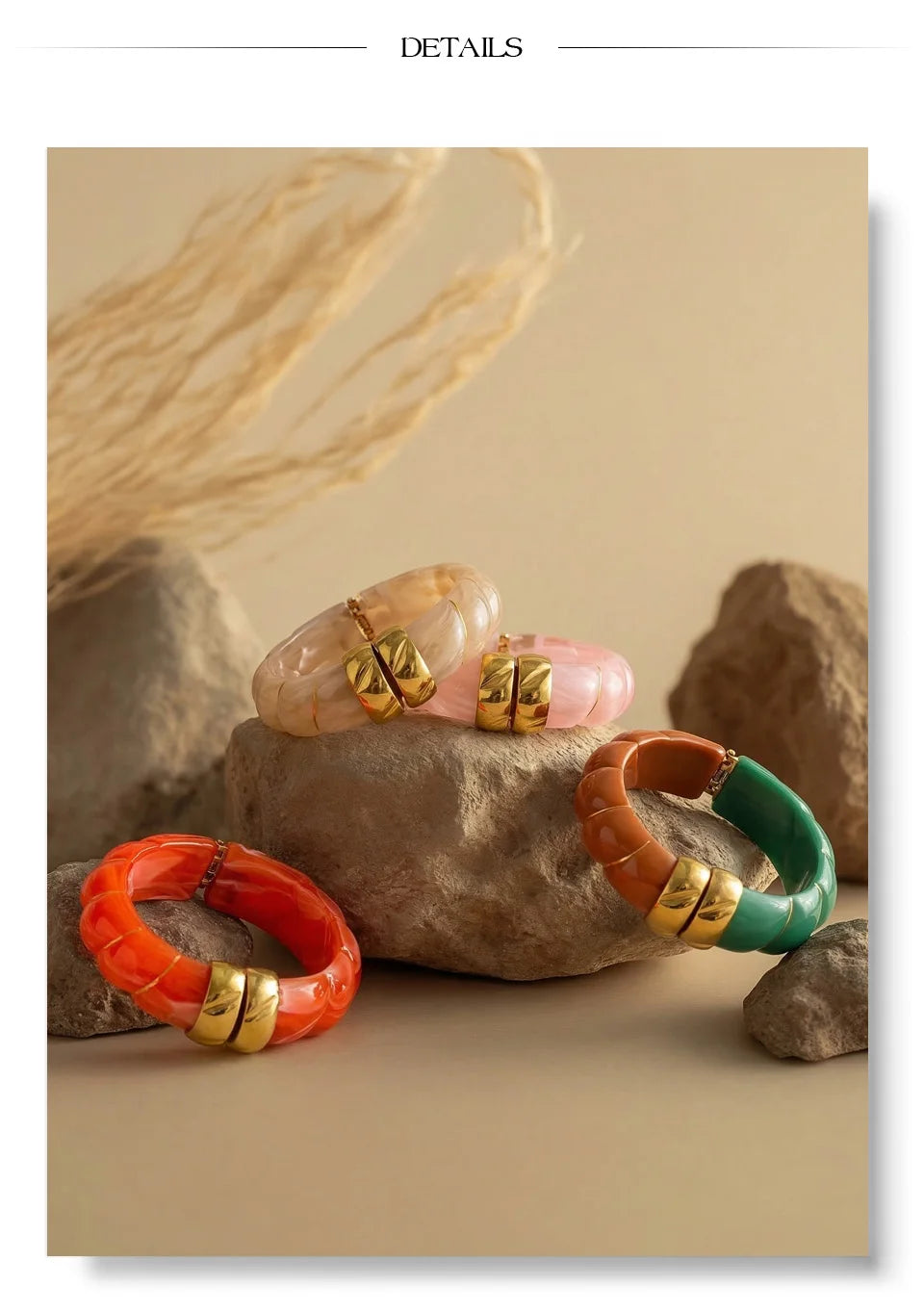 Resin Acrylic Geometric Bracelet — Gold-Plated Stainless Steel with Resin and Acrylic · PS1662