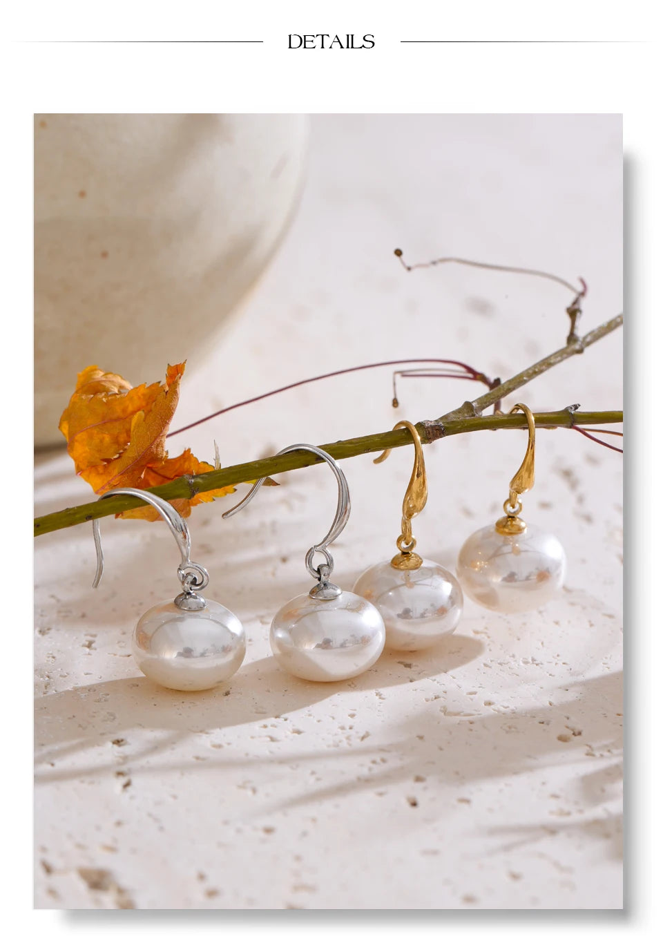 Pearl geometric earrings in gold-plated stainless steel with pearl.