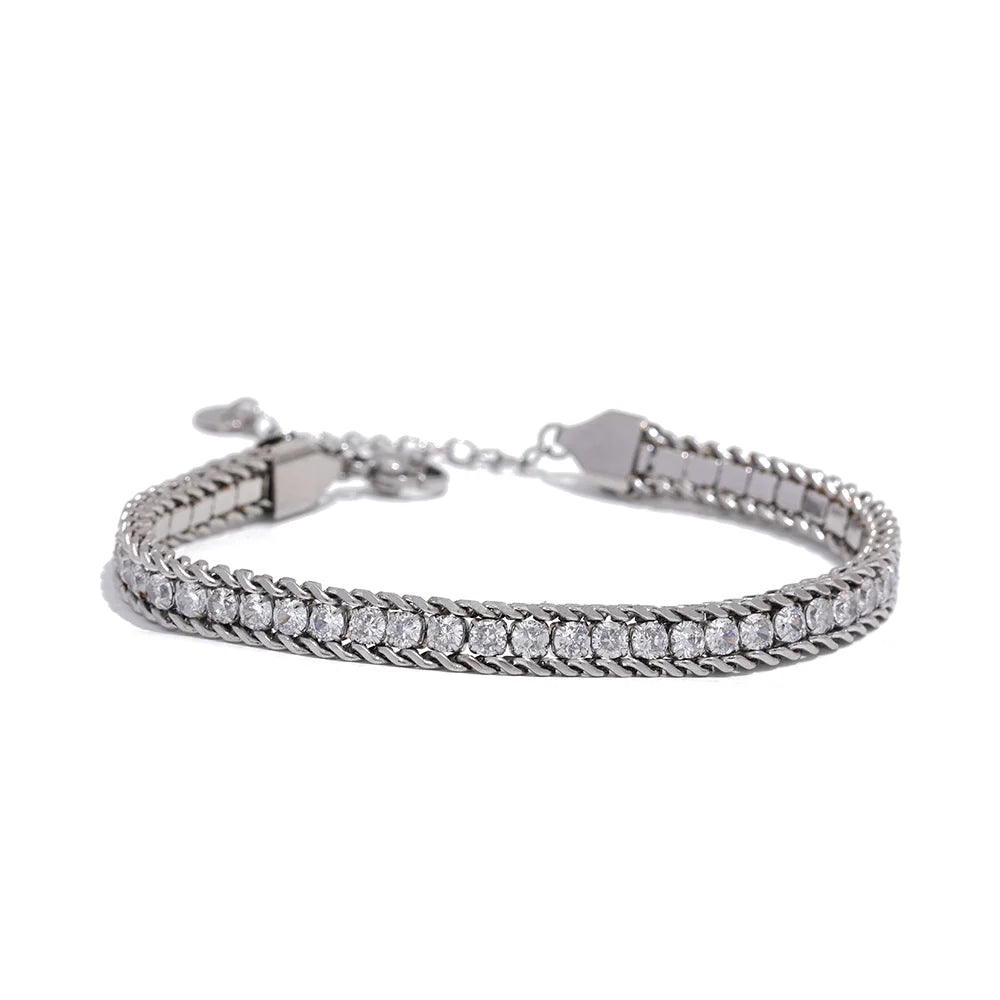 Cubic Zirconia Geometric Chain Bracelet — Gold-Plated Stainless Steel with Cubic Zirconia · PS1872
