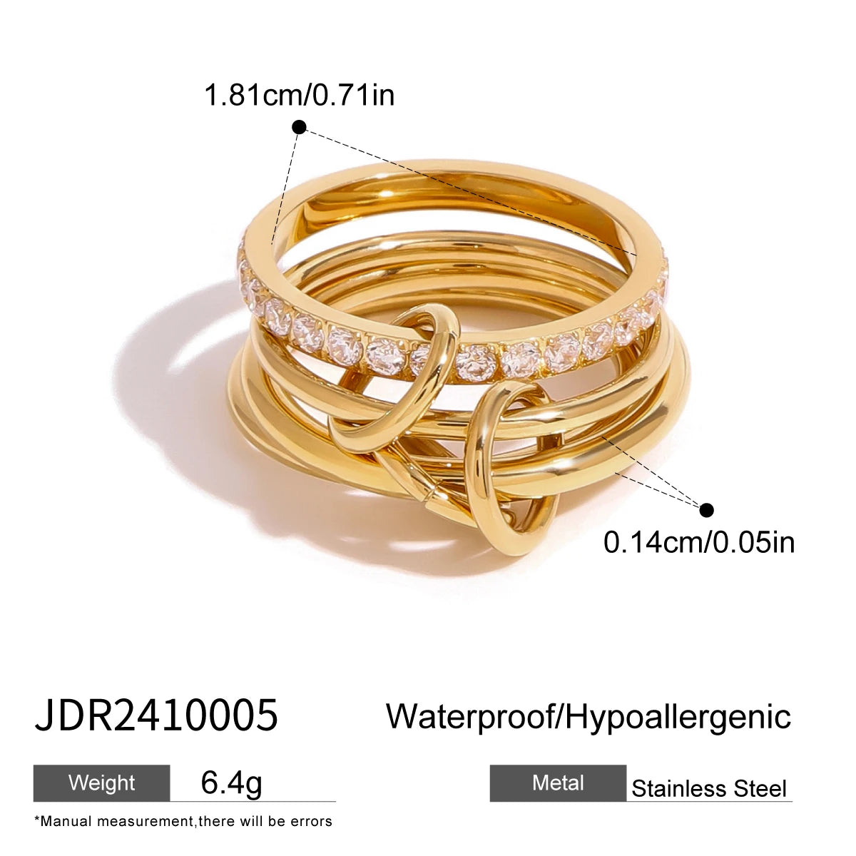 Mixed CZ Ring Stack — Stainless Steel · PS236