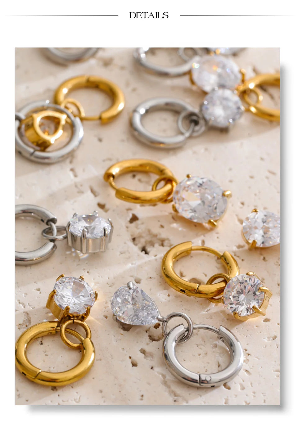 Cubic Zirconia Geometric Earrings — Gold-Plated Stainless Steel with Cubic Zirconia · PS1881