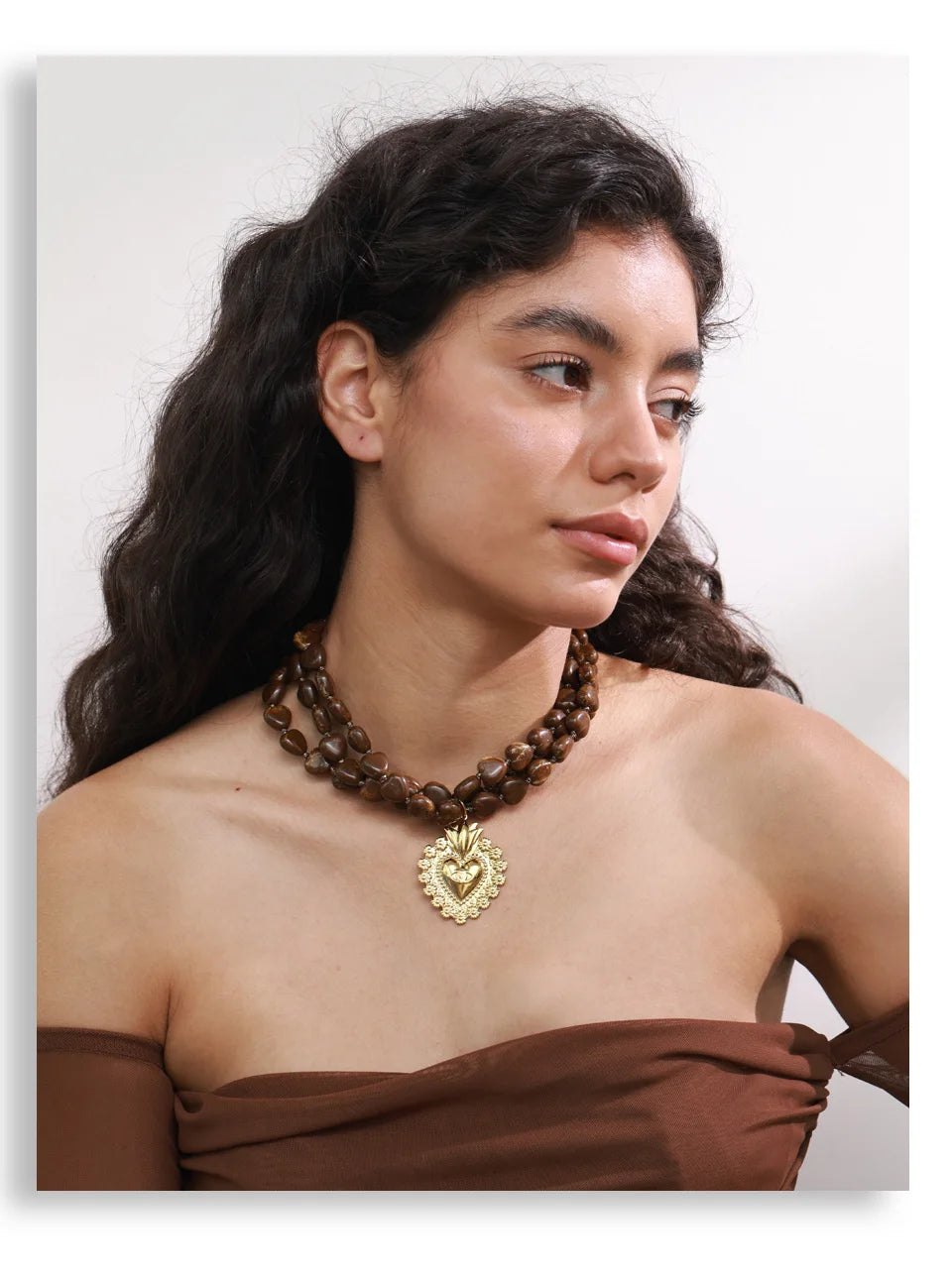 Acrylic Heart Beaded Necklace — Gold-Plated Stainless Steel with Acrylic · PS2237