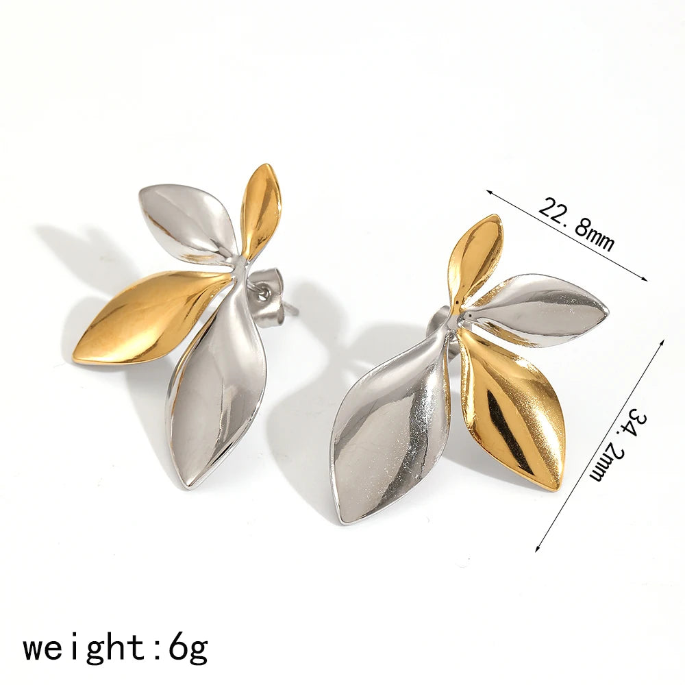 New Fashion Design Gold Silver Mixed Color Titanium Steel Geometric Stud Earrings Set Women's Classic Charm Waterproof Jewelry