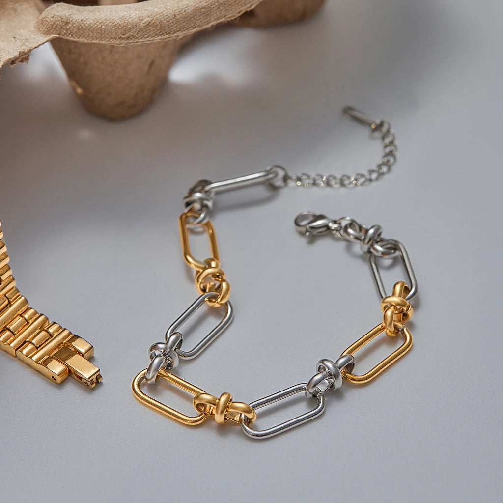 Two-Tone Paperclip Chain Bracelet Stack — Stainless Steel · PS040