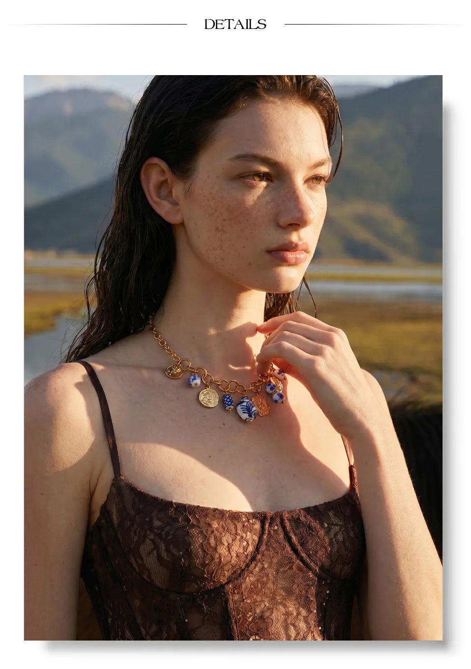 Heart flower star necklace in gold-plated stainless steel.