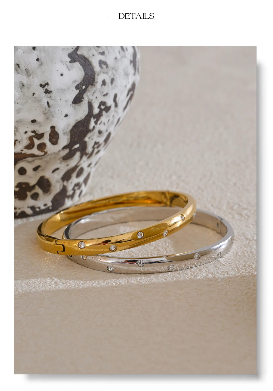 Cubic Zirconia Geometric Bracelet — Gold-Plated Stainless Steel with Cubic Zirconia · PS2150
