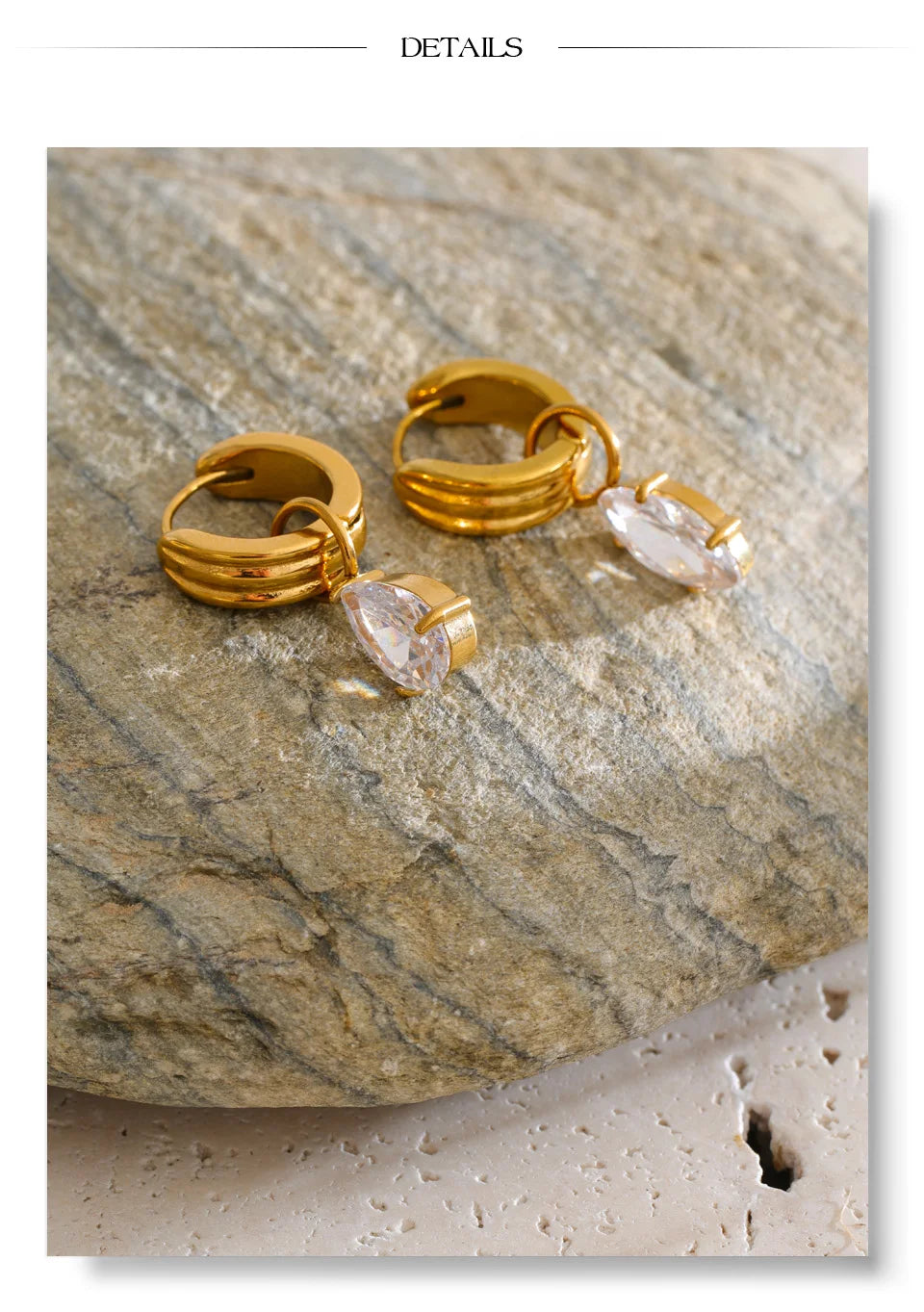 Cubic Zirconia Geometric Earrings — Gold-Plated Stainless Steel with Cubic Zirconia · PS1420