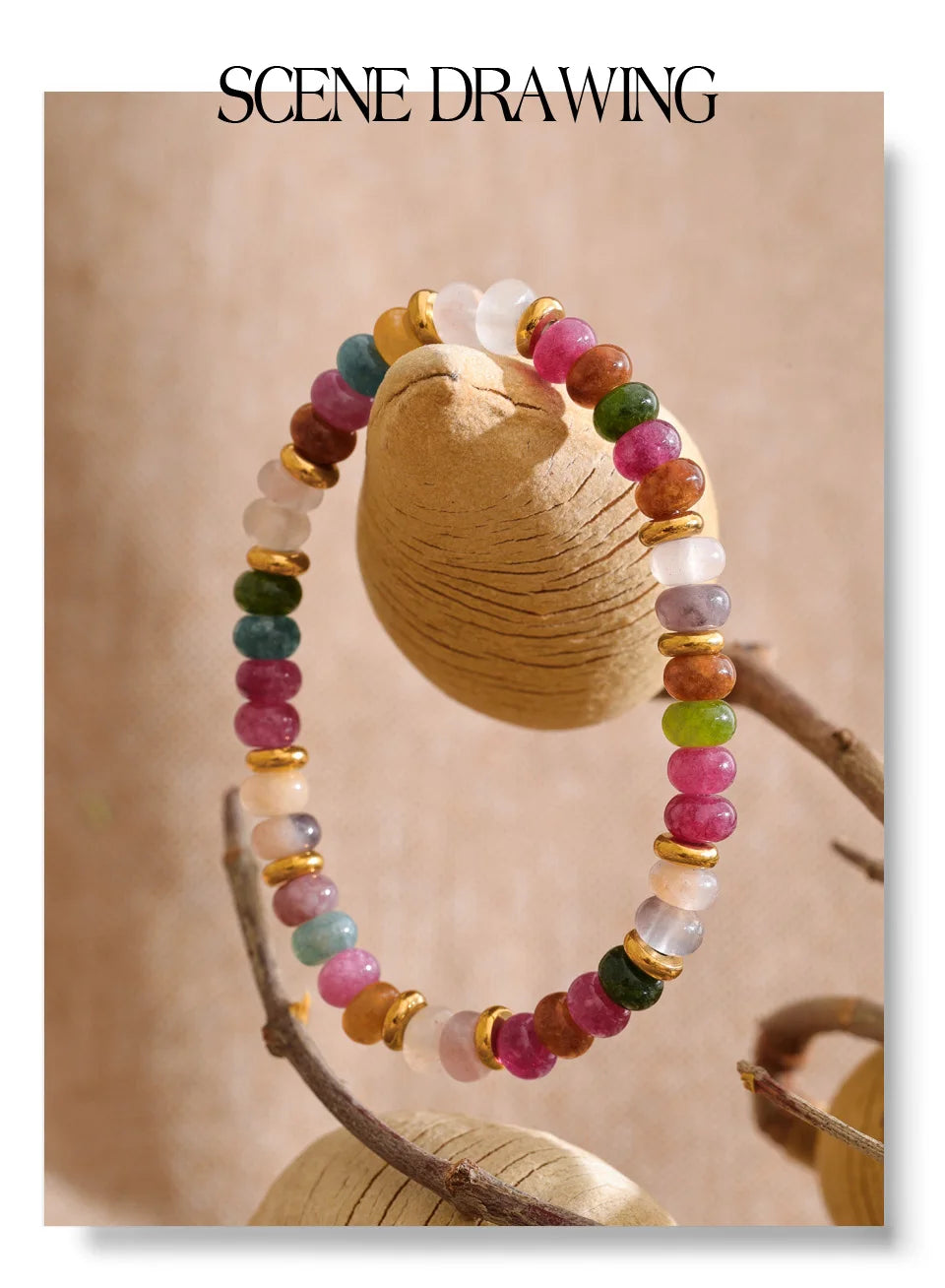 Natural Stone Beaded Geometric Bracelet — Gold-Plated Stainless Steel with Natural Stone · PS1579