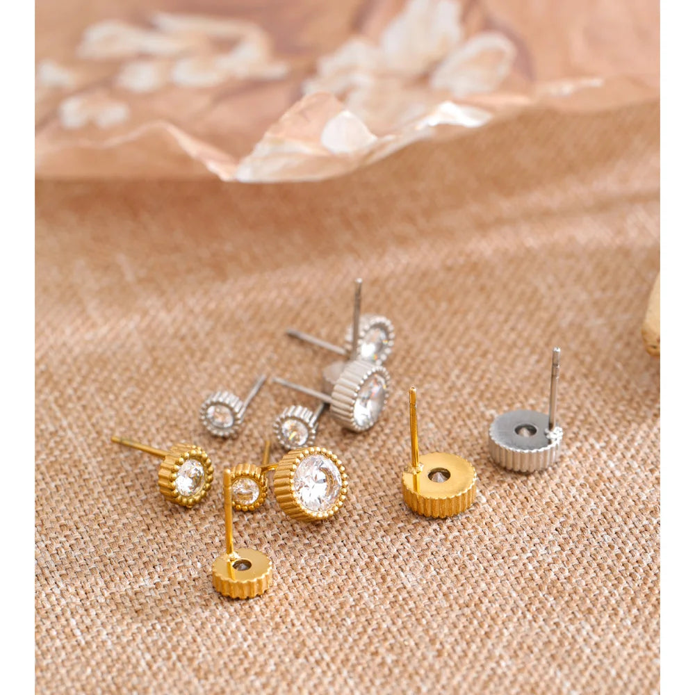 Cubic Zirconia Geometric Earrings — Gold-Plated Stainless Steel with Cubic Zirconia · PS1129