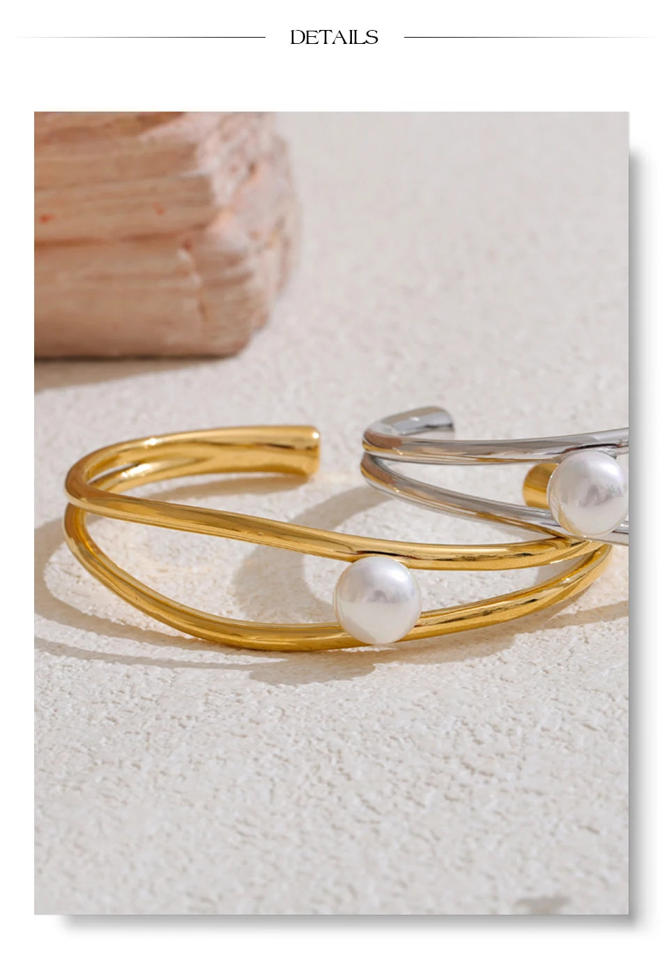 Pearl Geometric Bracelet — Gold-Plated Stainless Steel with Pearl · PS1718