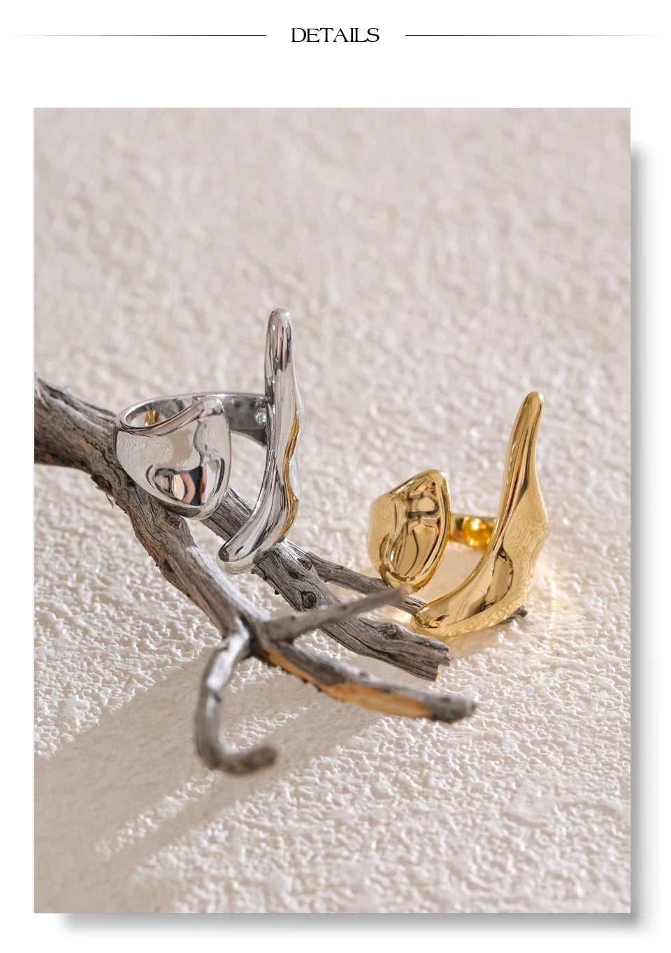 Geometric ring in 18K gold-plated stainless steel.