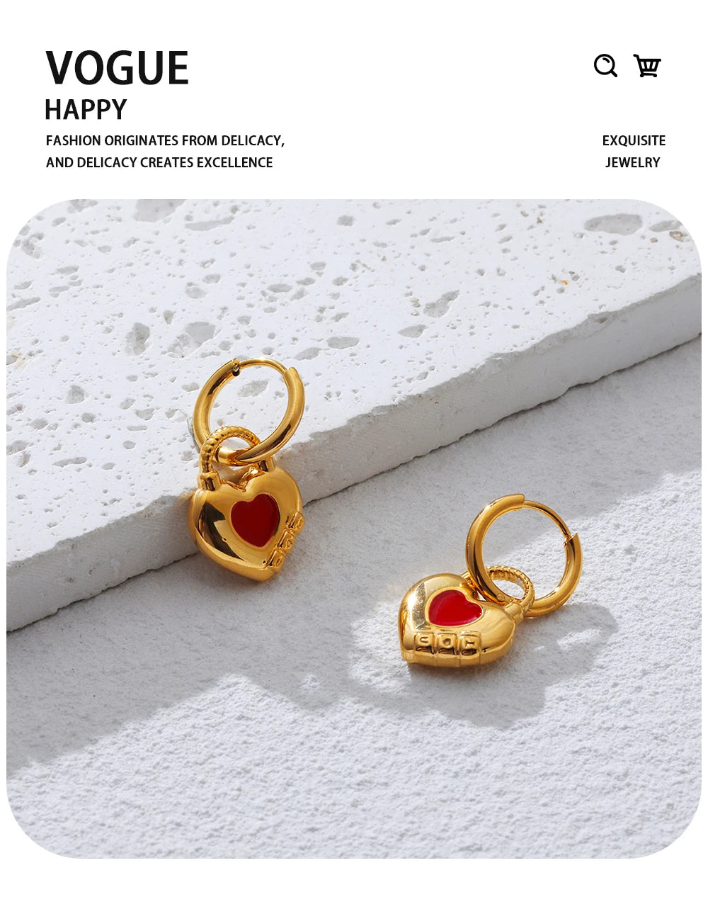 Hoop Earrings Red Enamel Heart — 316L Stainless Steel · PS384