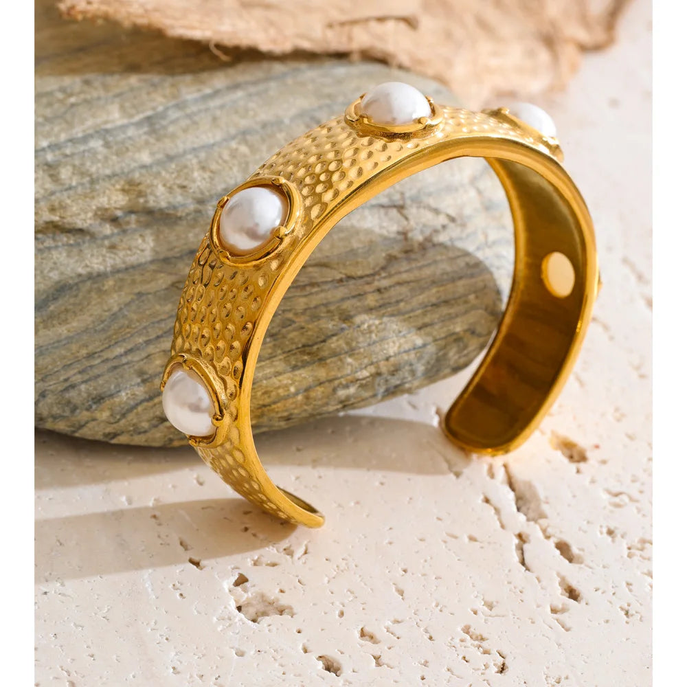 Pearl Geometric Bracelet — Gold-Plated Stainless Steel with Pearl · PS1399