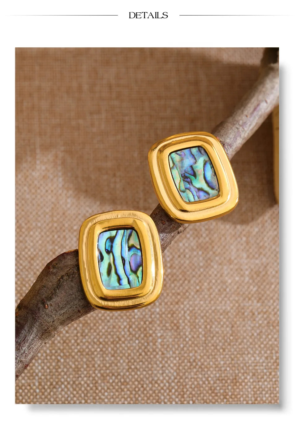 Shell geometric earrings in gold-plated stainless steel with shell.