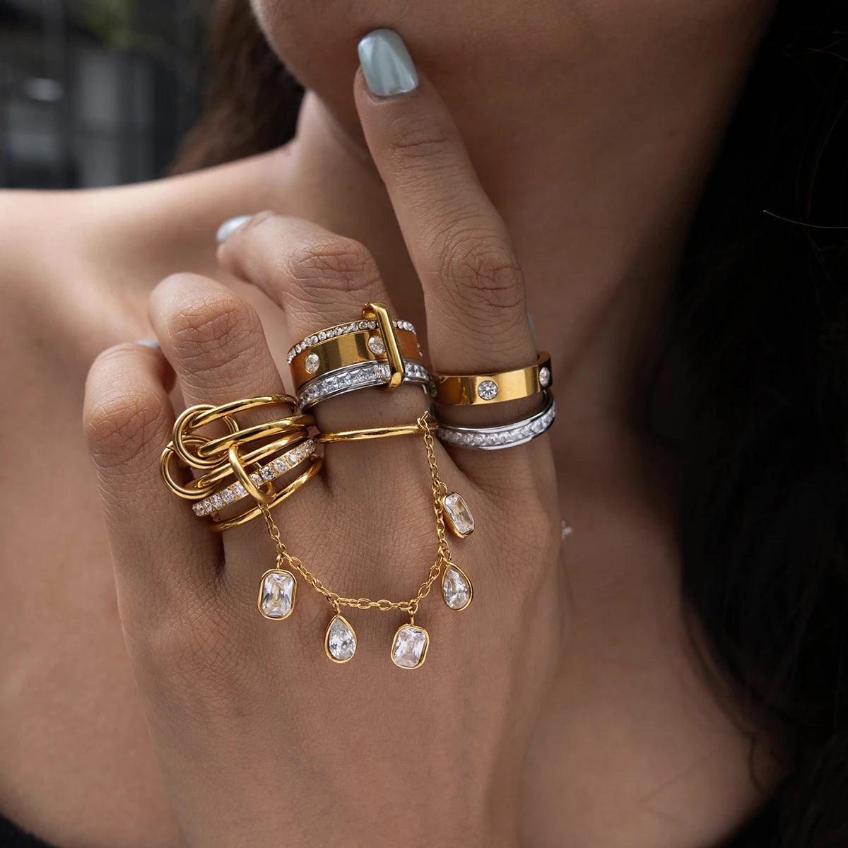 Mixed CZ Ring Stack — Stainless Steel · PS236