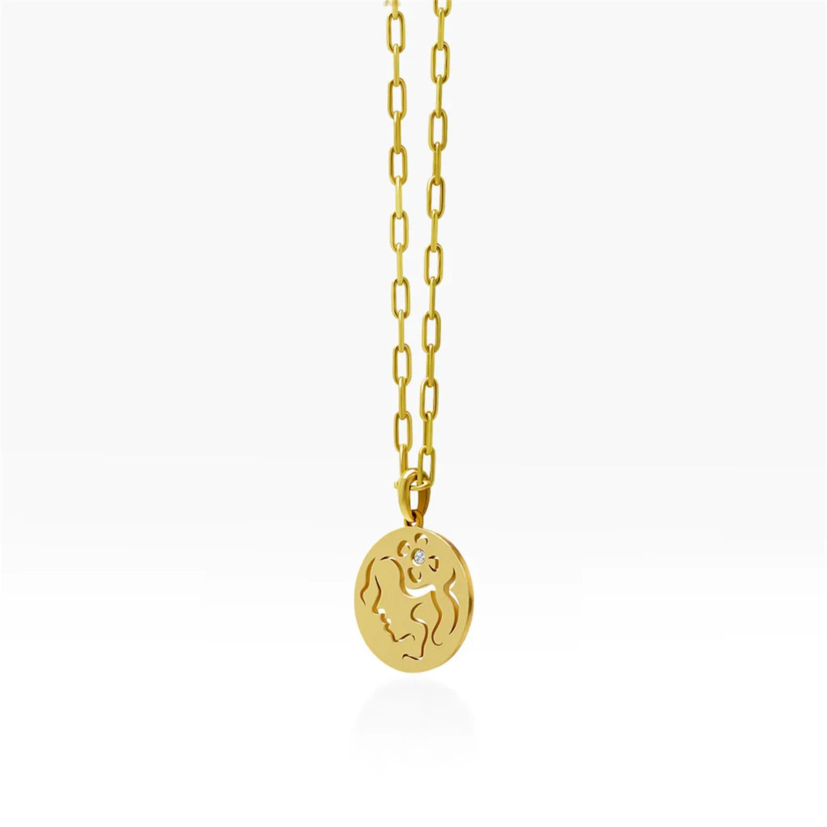 Stainless Steel 12 Constellation Necklace Ins Style Hollow Round Card Necklace Plated with True Gold for Color Protection