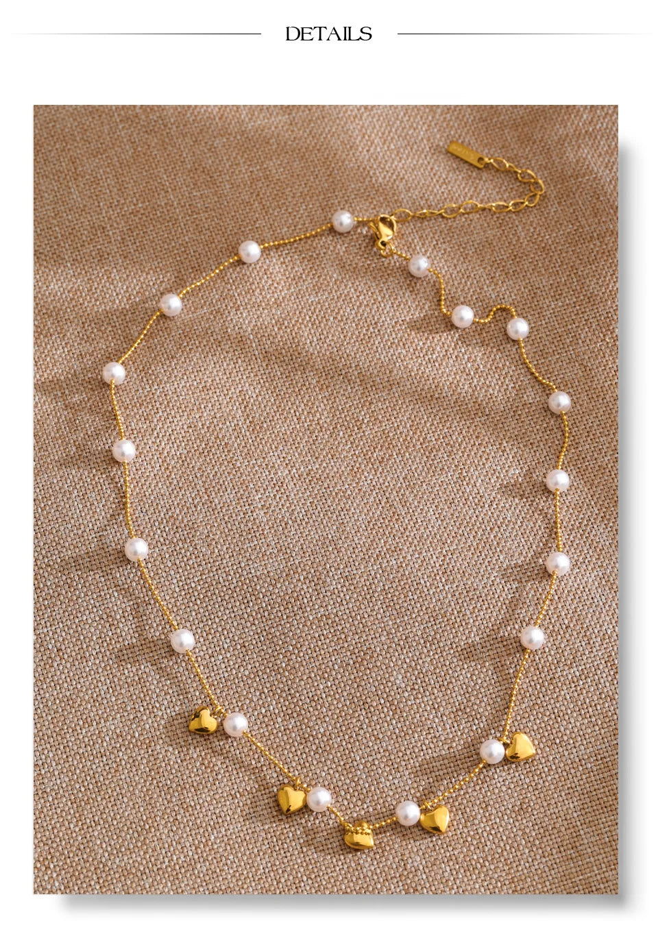 Pearl heart beaded necklace in gold-plated stainless steel with pearl.