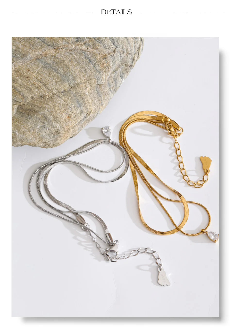 Cubic Zirconia Snake Geometric Anklet — Gold-Plated Stainless Steel with Cubic Zirconia · PS1078