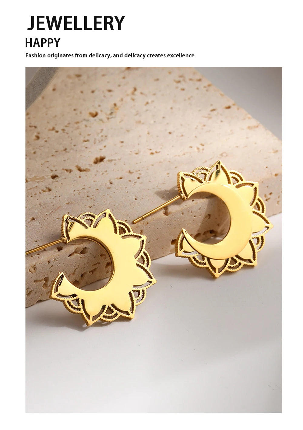 Hoop Earrings Metal C Shaped Geometric — 316L Stainless Steel · PS460