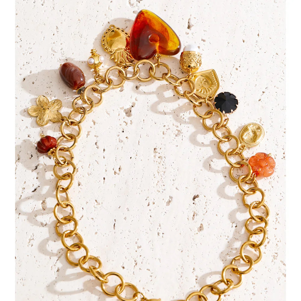 Acrylic Heart Flower Necklace — Gold-Plated Stainless Steel with Acrylic · PS1847