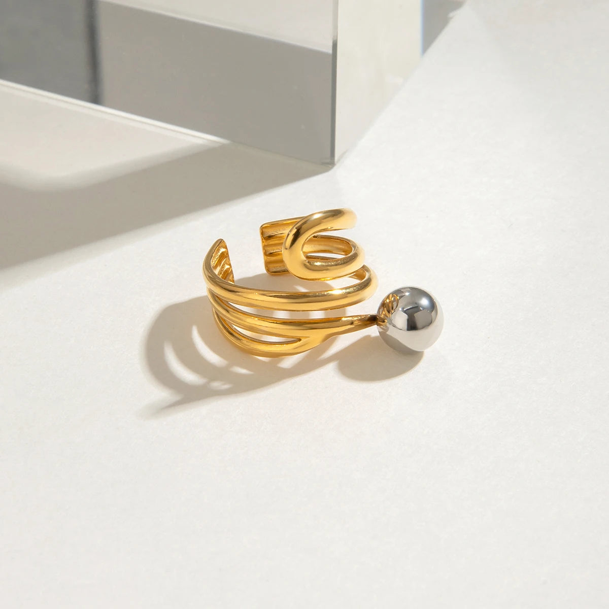 Two-Tone Steel Ball Ring — Stainless Steel · PS370