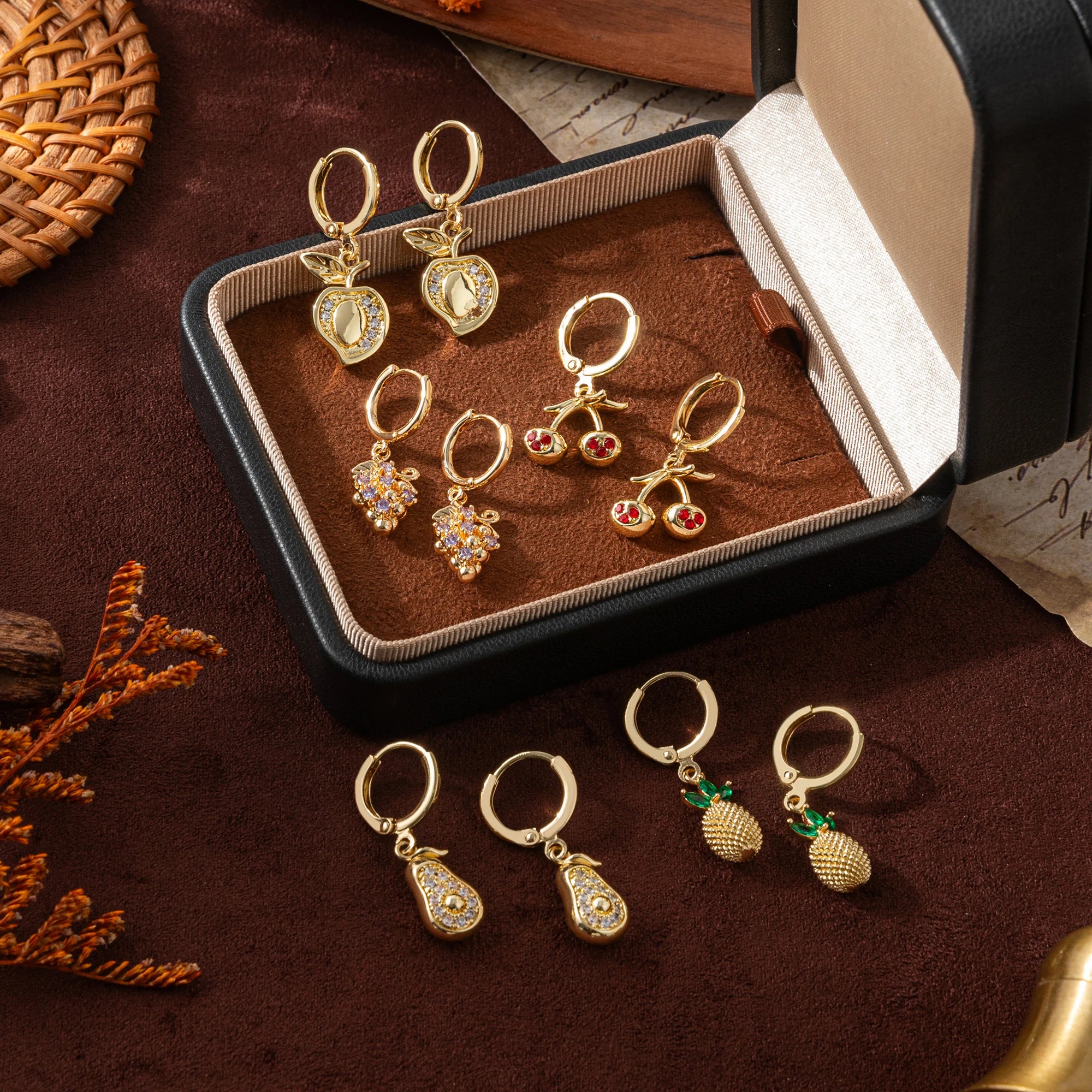 Fruit series gold earrings with high-end feel, ins style earrings with gold plating and color preservation wholesale