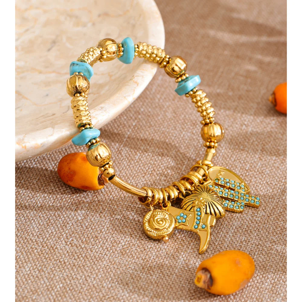 Natural Stone Heart Flower Bracelet — Gold-Plated Stainless Steel with Natural Stone · PS1139