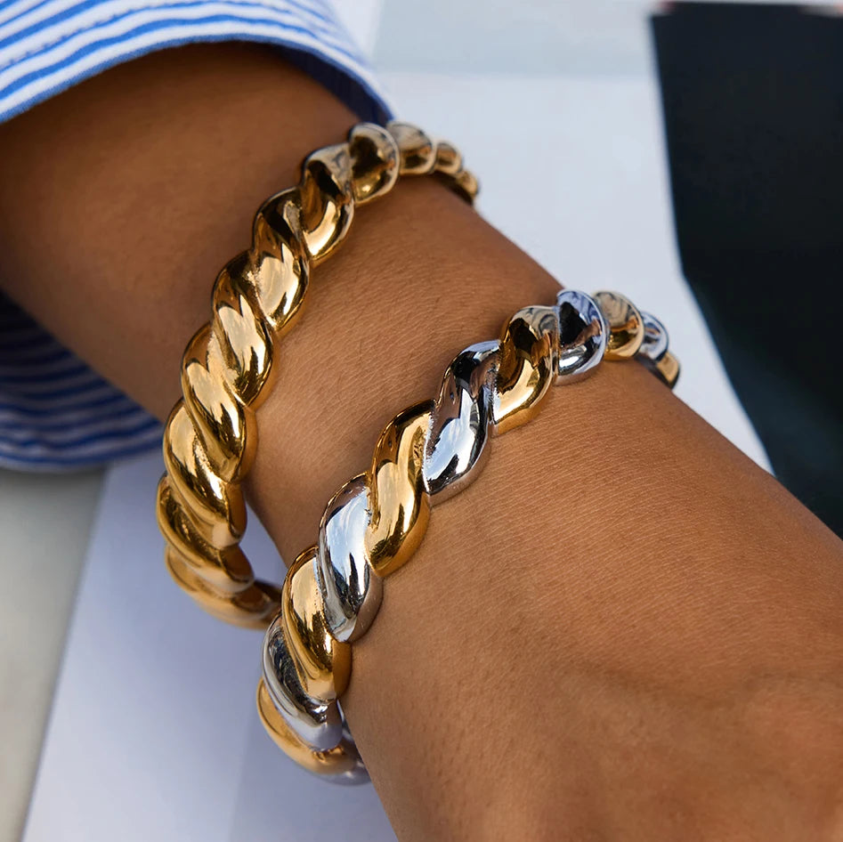 Two-Tone Chunky Chain Bracelet Stack — Stainless Steel · PS044