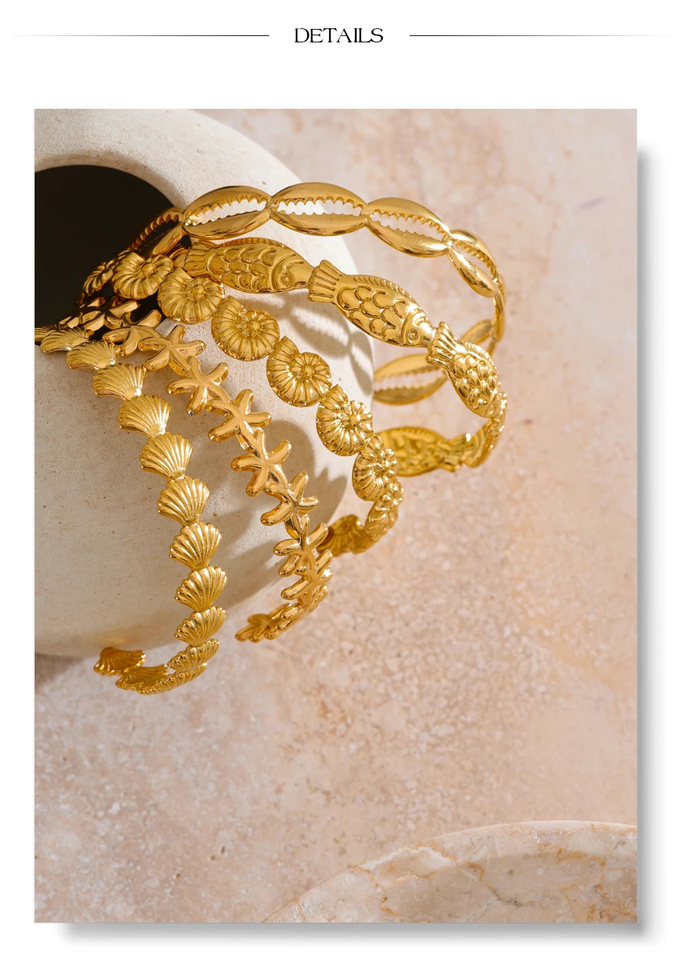 Shell Star Geometric Bracelet — Gold-Plated Stainless Steel with Shell · PS2123