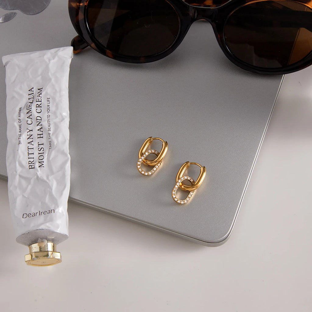 CZ Interlocking Earrings — Stainless Steel · PS286