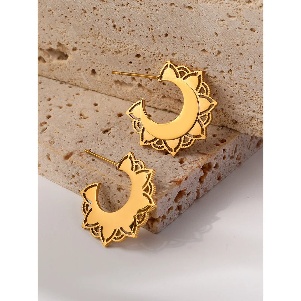 Hoop Earrings Metal C Shaped Geometric — 316L Stainless Steel · PS460