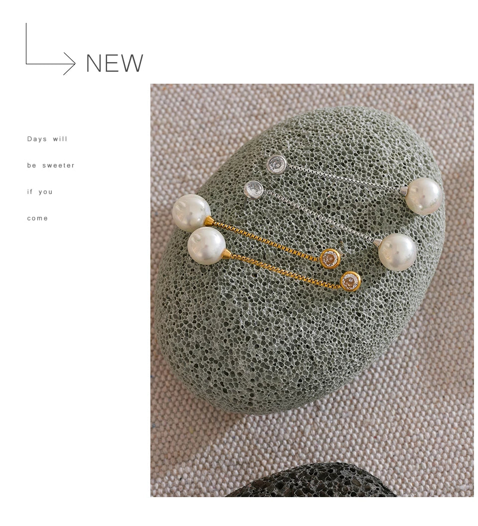 Pearl Geometric Chain Earrings — Gold-Plated Stainless Steel with Pearl · PS1602
