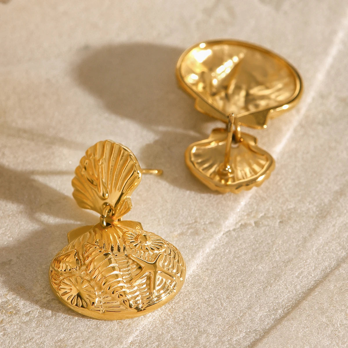 Shell Coin Drop Earrings — 316L Stainless Steel · PS079