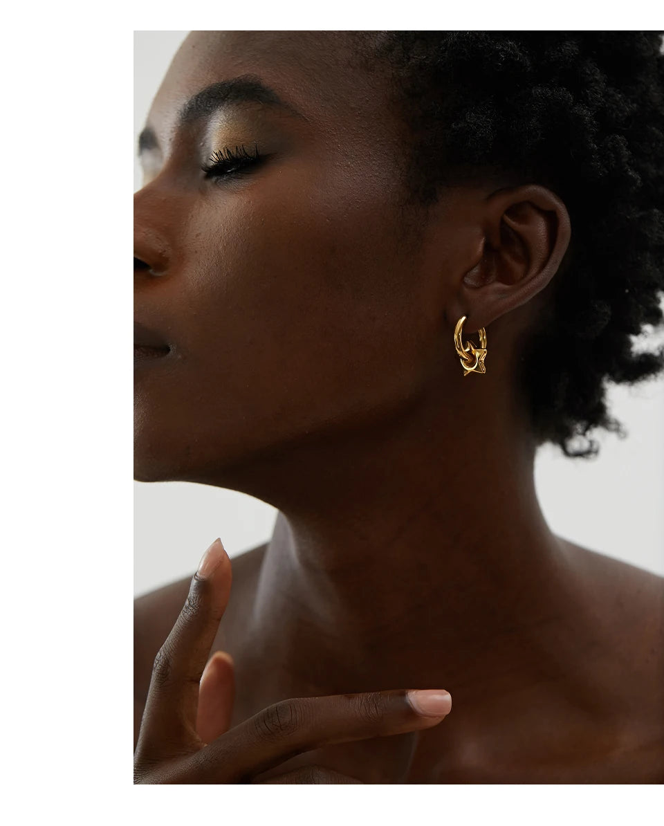 Heart star moon earrings in gold-plated stainless steel.