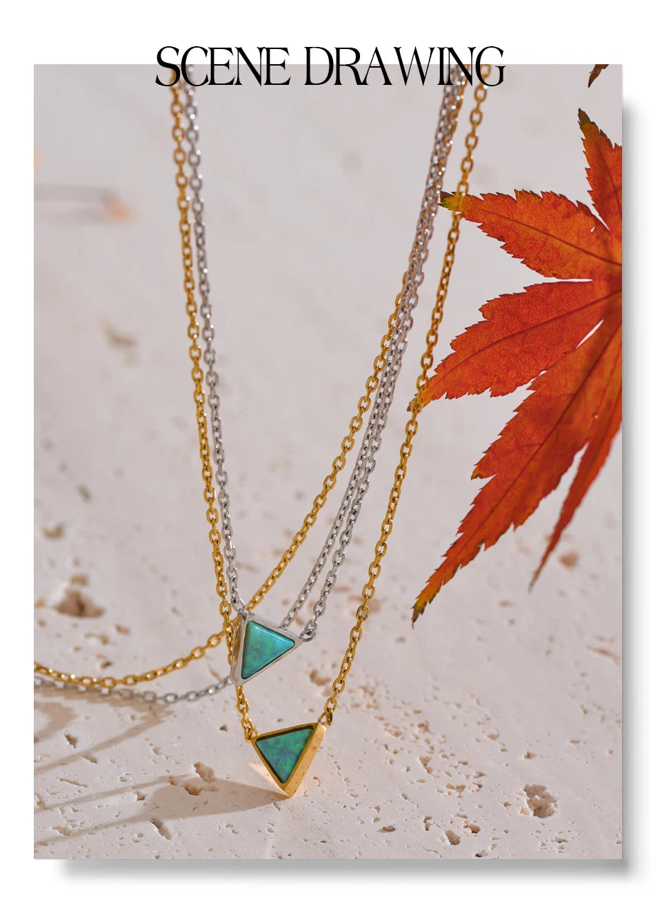 Natural stone geometric necklace in gold-plated stainless steel with natural stone.