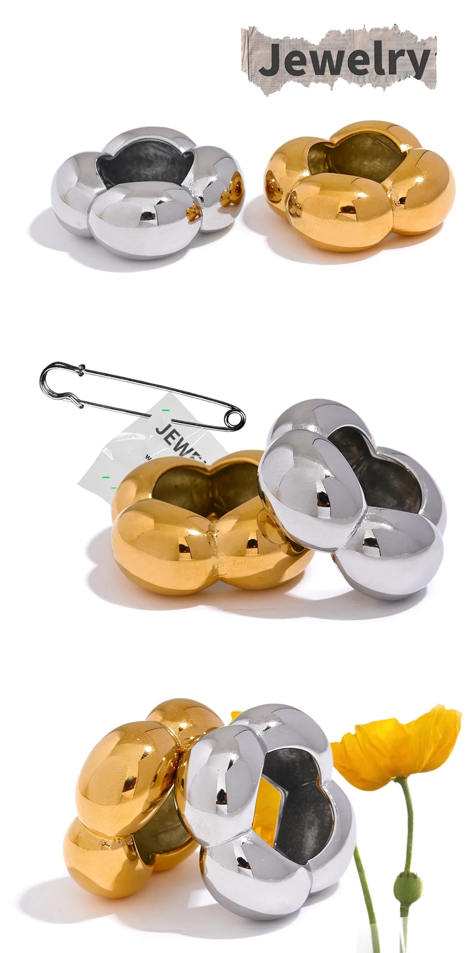 Flower geometric ring in 18K gold-plated 316L stainless steel.