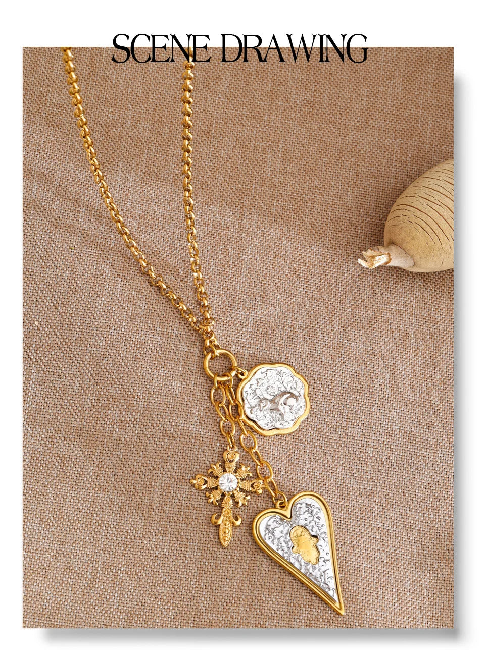 Heart cross necklace in gold-plated stainless steel.