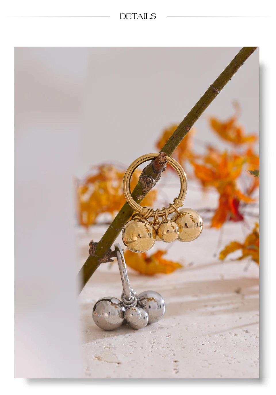 Beaded geometric ring in 18K gold-plated stainless steel.