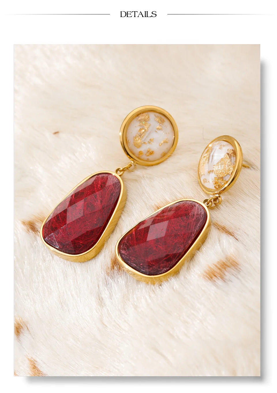 White resin multi-color earrings in gold-plated stainless steel with resin.