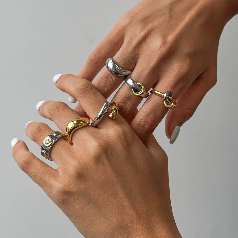 Two-Tone Hollow Irregular Ring — Stainless Steel · PS363