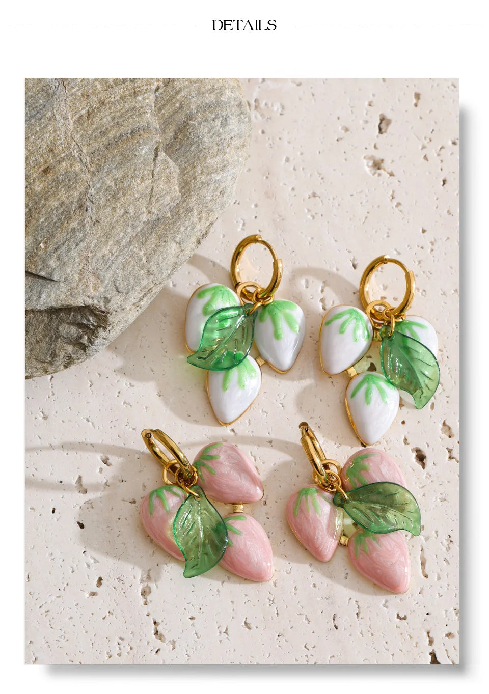 White geometric earrings in gold-plated stainless steel.