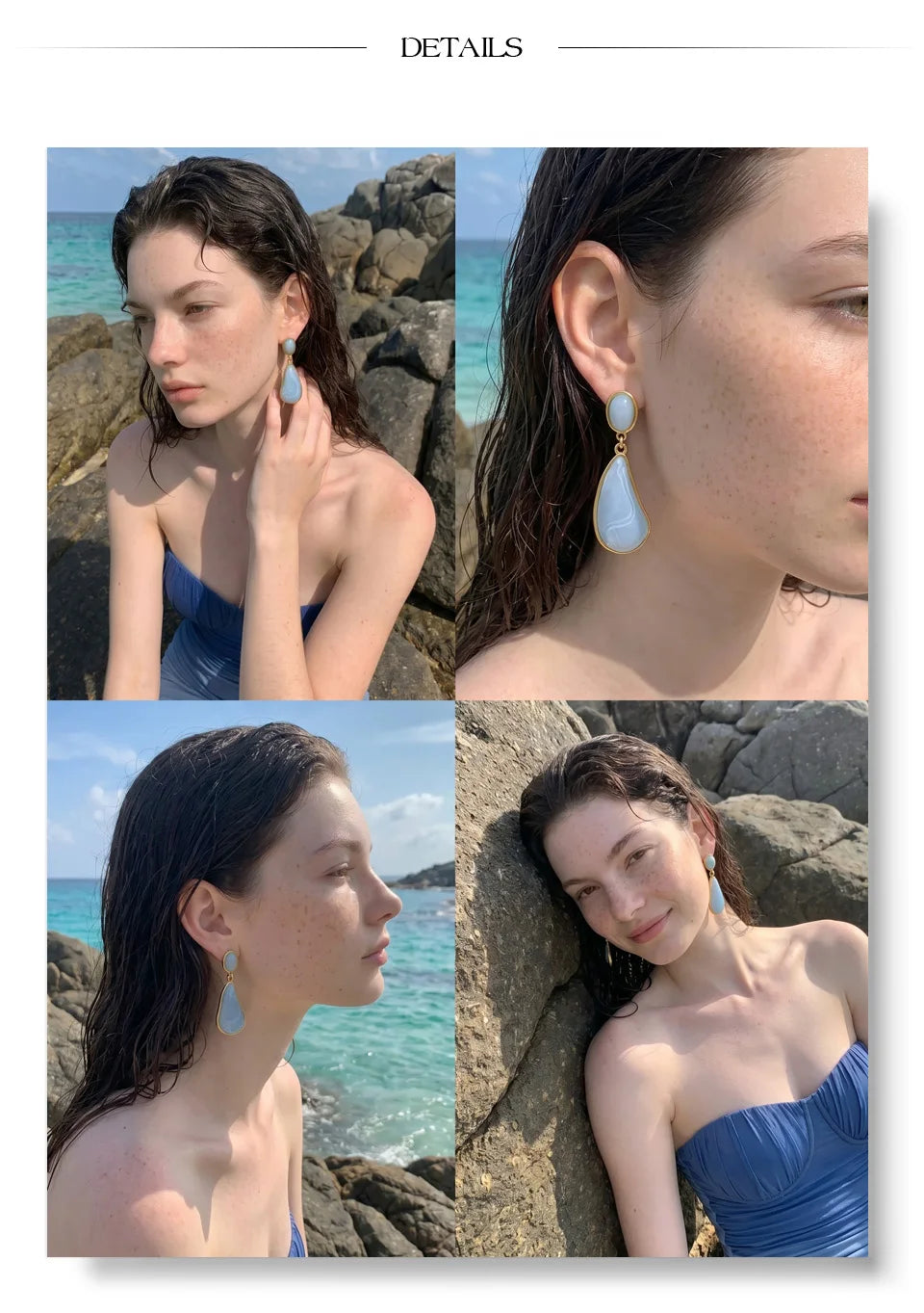 Resin acrylic geometric earrings in gold-plated stainless steel with resin and acrylic.