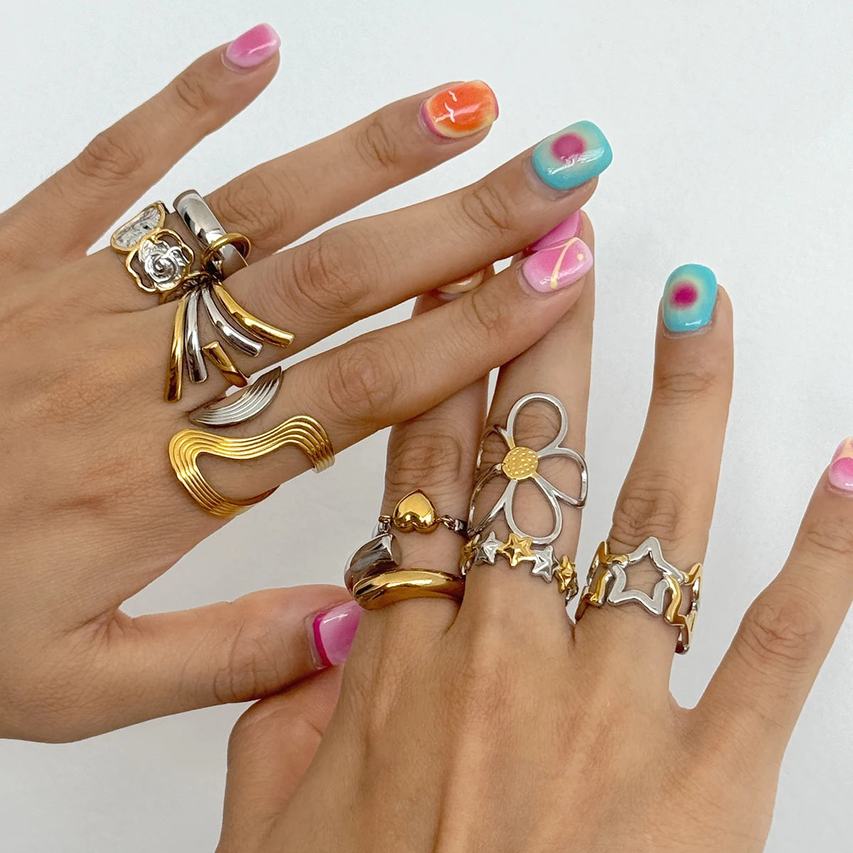 Floral Ring Stack — Stainless Steel · PS230