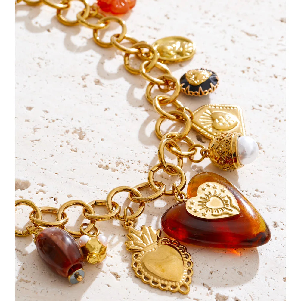 Acrylic Heart Flower Necklace — Gold-Plated Stainless Steel with Acrylic · PS1847