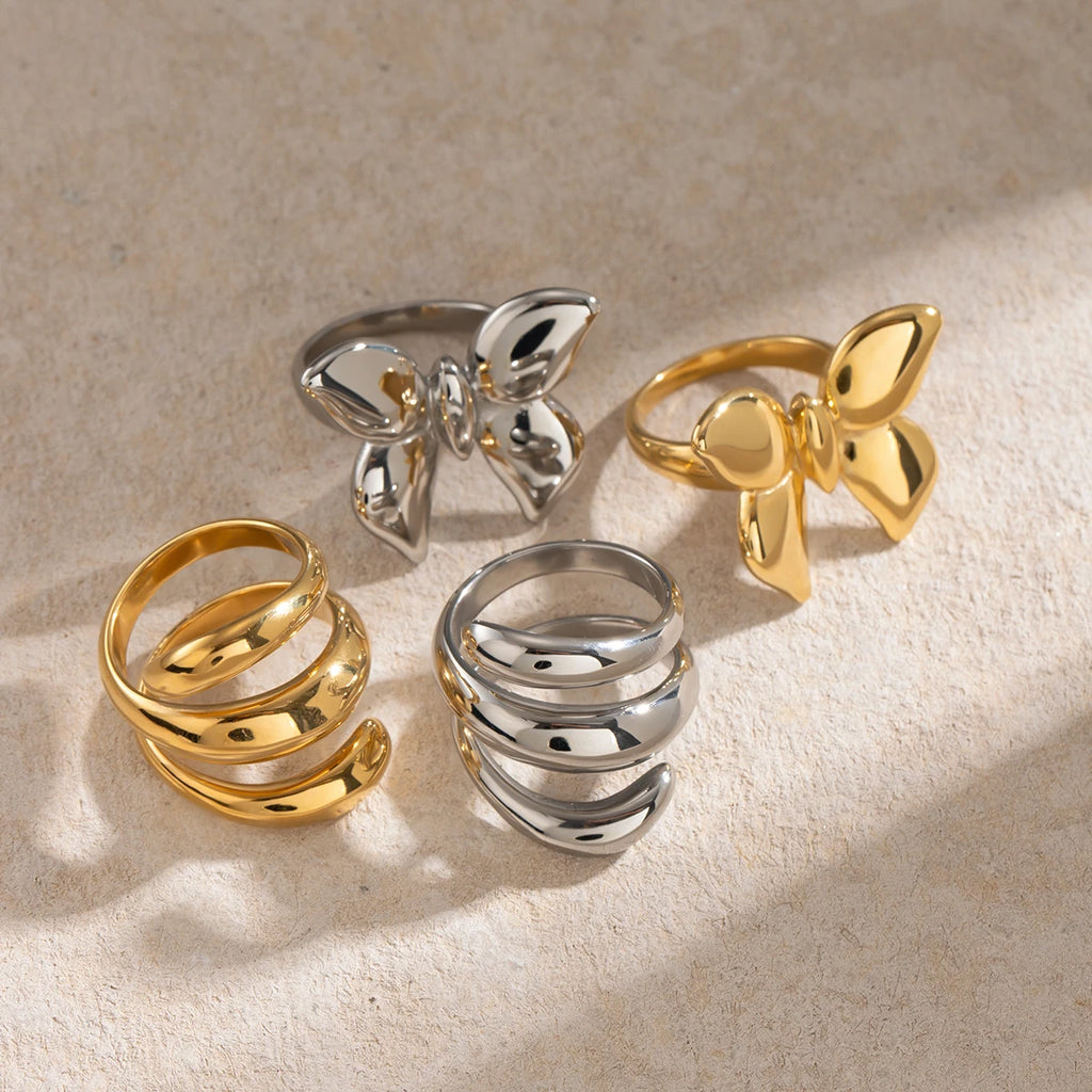 Two-Tone Butterfly Ring Stack — Stainless Steel · PS266
