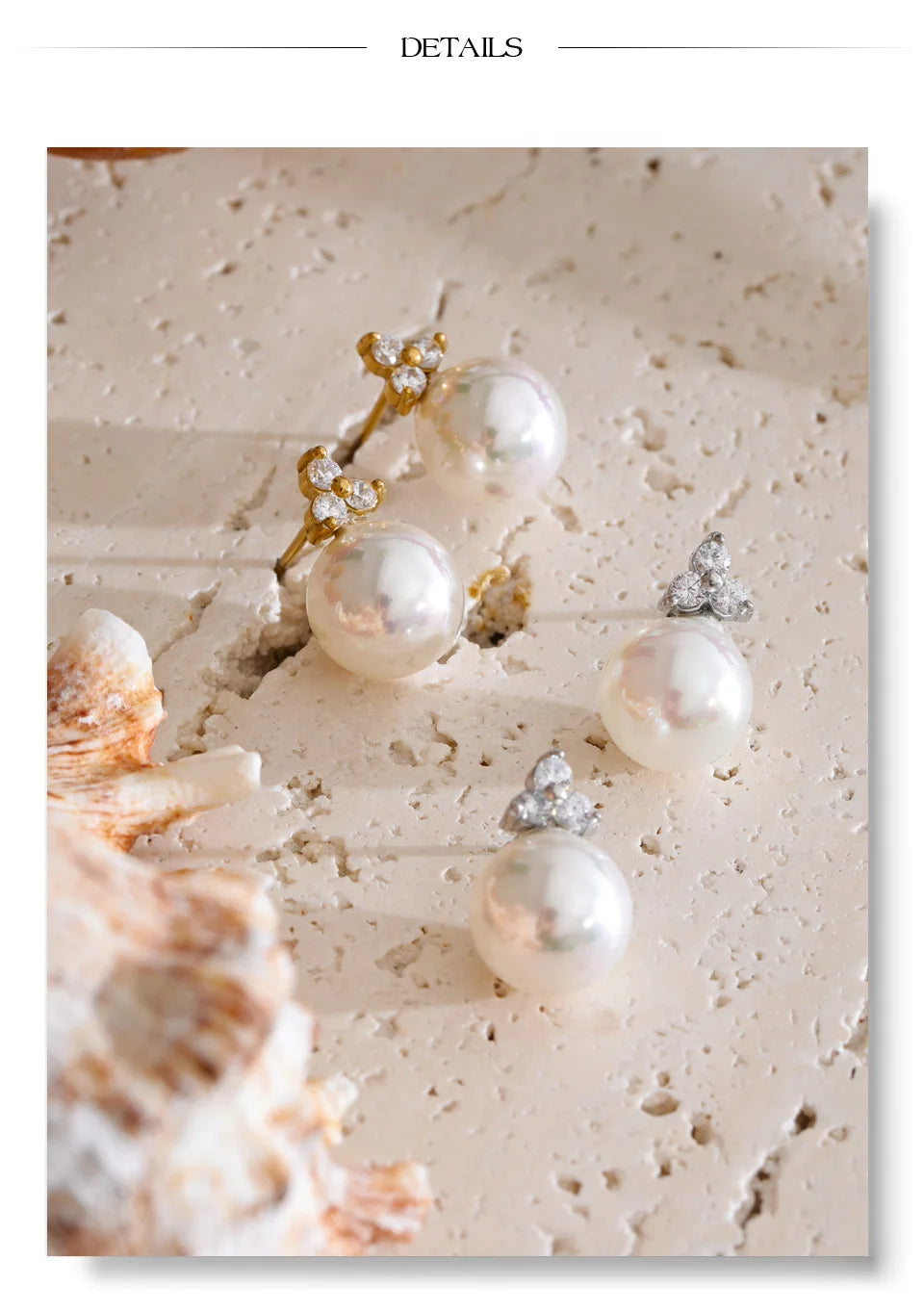 Cubic Zirconia Pearl Geometric Earrings — Gold-Plated Stainless Steel with Pearl and Cubic Zirconia · PS1862